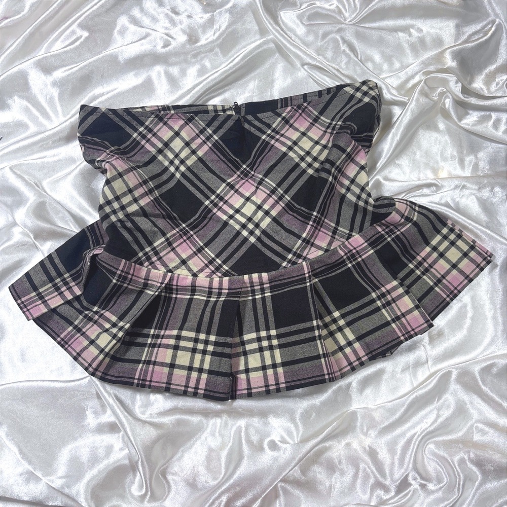 y2k Mini Skirt Black Pink Excellent Tracy Evans Plaid Pleated Peplum Skirt S